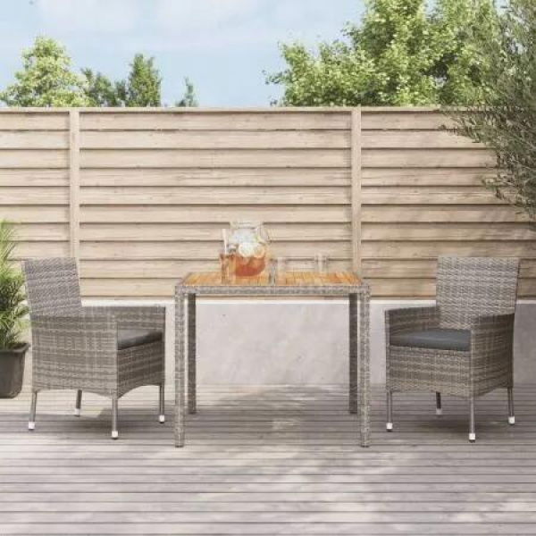 3 Piece Garden Dining Set with Cushions Grey Poly Rattan