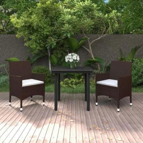 3 Piece Garden Dining Set with Cushions Poly Rattan and Glass