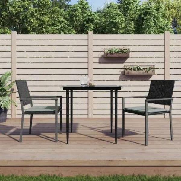 3 Piece Garden Dining Set with Cushions Poly Rattan and Steel