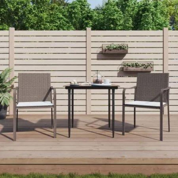 3 Piece Garden Dining Set with Cushions Poly Rattan and Steel