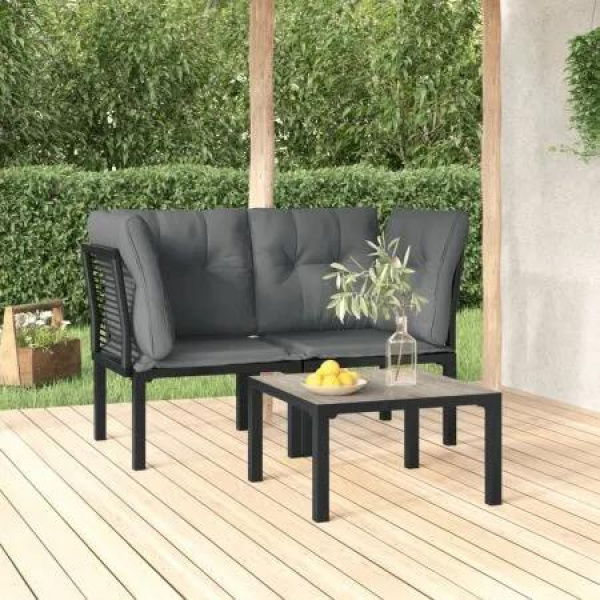 3 Piece Garden Lounge Set Black and Grey Poly Rattan