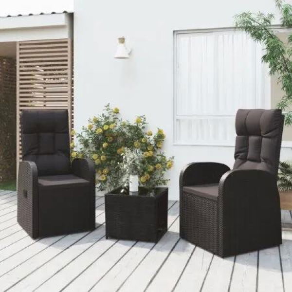 3 Piece Garden Lounge Set Black Poly Rattan&Steel