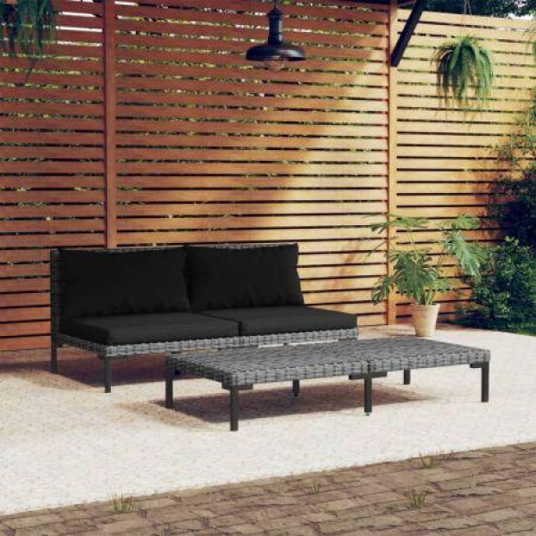 3 Piece Garden Lounge Set Dark Grey Half Round Poly Rattan