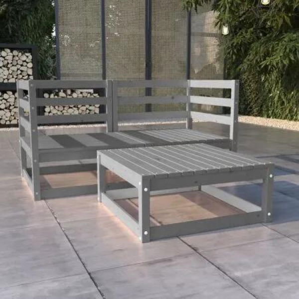 3 Piece Garden Lounge Set Grey Solid Pinewood