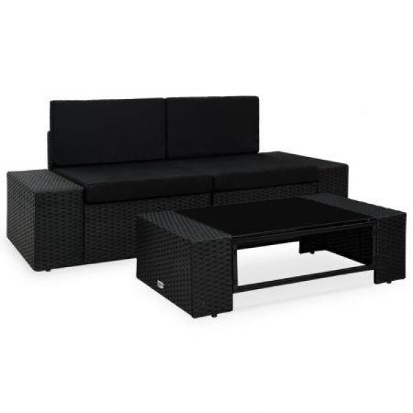 3 Piece Garden Lounge Set Poly Rattan Black