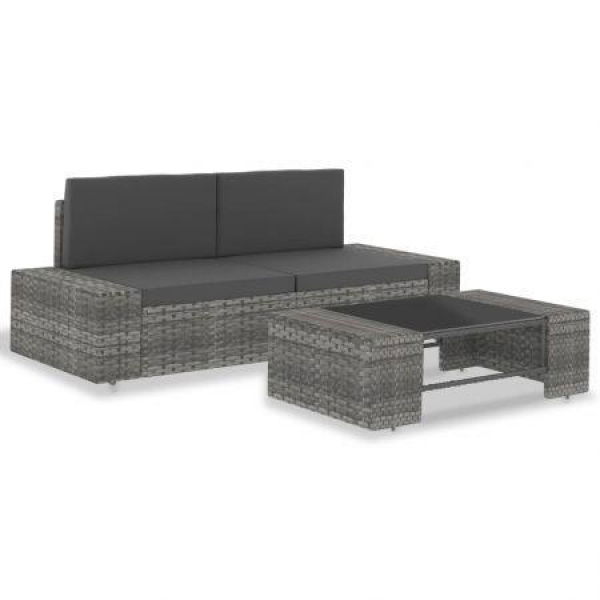 3 Piece Garden Lounge Set Poly Rattan Grey