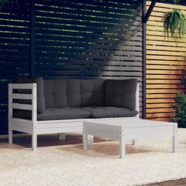 3 Piece Garden Lounge Set with Anthracite Cushions Pinewood