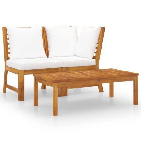 3 Piece Garden Lounge Set With Cream Cushion Solid Acacia Wood