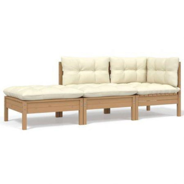 3 Piece Garden Lounge Set With Cream Cushions Solid Pinewood