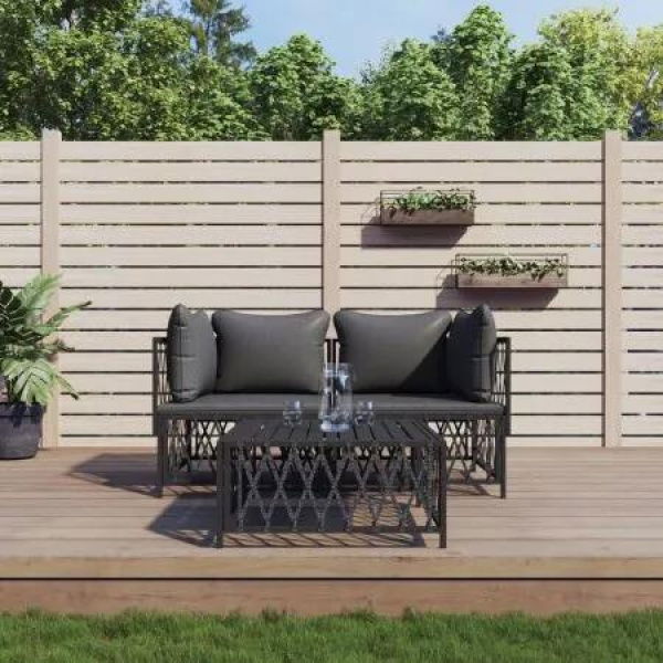 3 Piece Garden Lounge Set with Cushions Anthracite Steel