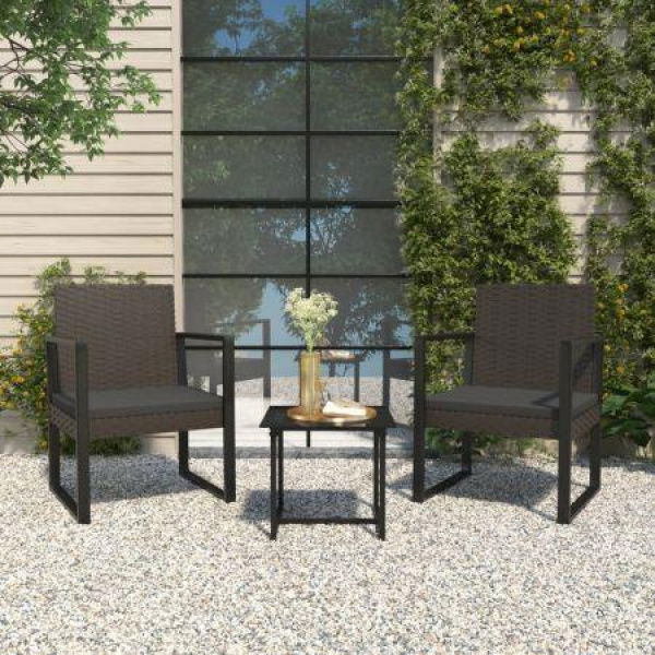 3 Piece Garden Lounge Set With Cushions Black Poly Rattan