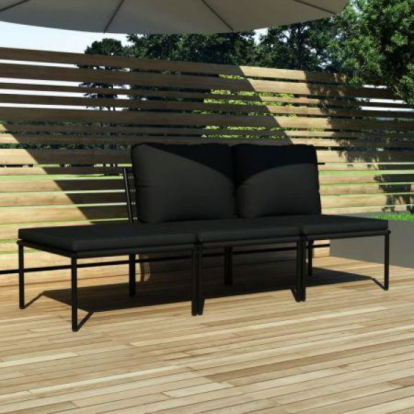 3 Piece Garden Lounge Set With Cushions Black PVC