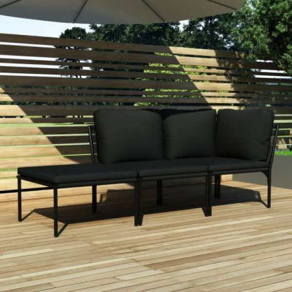 3 Piece Garden Lounge Set With Cushions Black PVC