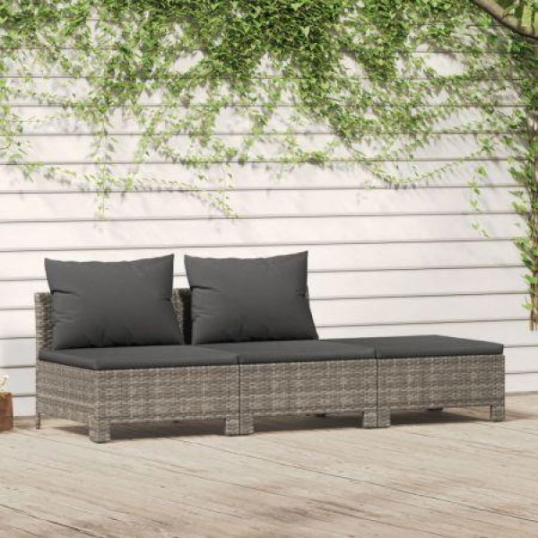 3 Piece Garden Lounge Set With Cushions Grey Poly Rattan