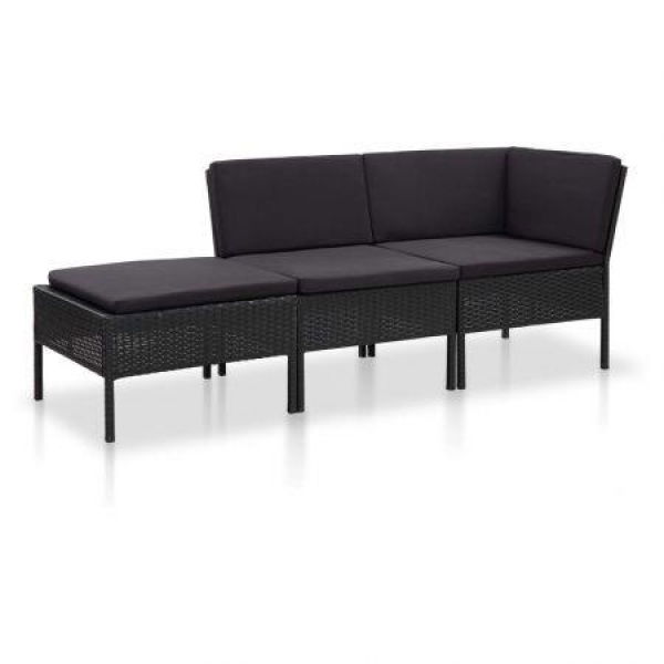 3 Piece Garden Lounge Set With Cushions Poly Rattan Black