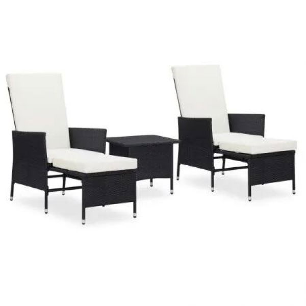 3 Piece Garden Lounge Set with Cushions Poly Rattan Black