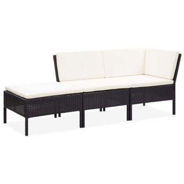 3 Piece Garden Lounge Set With Cushions Poly Rattan Black