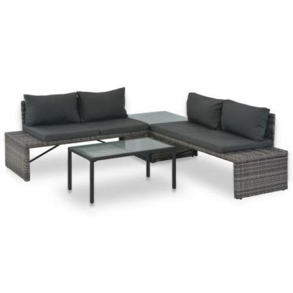 3 Piece Garden Lounge Set With Cushions Poly Rattan Grey