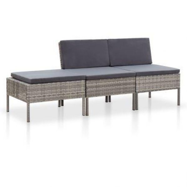 3 Piece Garden Lounge Set With Cushions Poly Rattan Grey