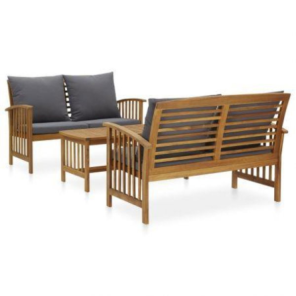 3-Piece Garden Lounge Set With Cushions - Solid Acacia Wood (310261+310264)