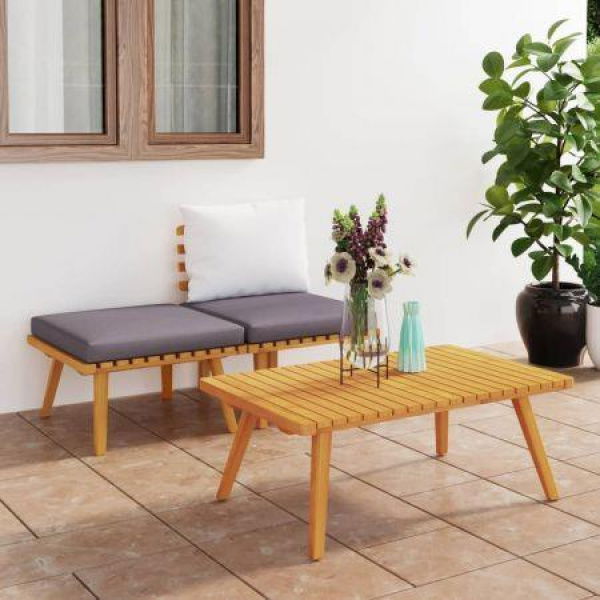 3 Piece Garden Lounge Set With Cushions Solid Acacia Wood