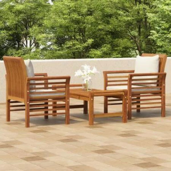 3 Piece Garden Lounge Set with Cushions Solid Wood Acacia