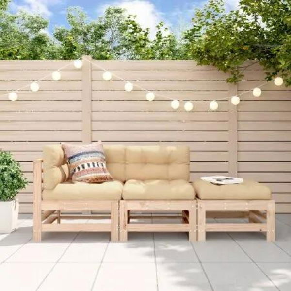 3 Piece Garden Lounge Set with Cushions Solid Wood