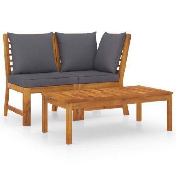 3 Piece Garden Lounge Set With Dark Grey Cushion Solid Acacia Wood