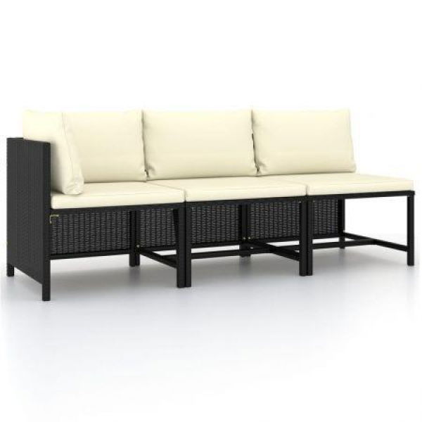 3 Piece Garden Sofa Set With Cushions Black Poly Rattan