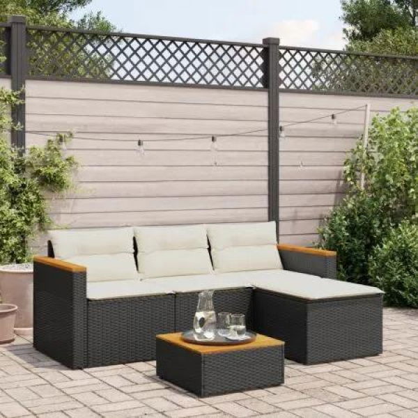 3 Piece Garden Sofa Set with Cushions Black Poly Rattan