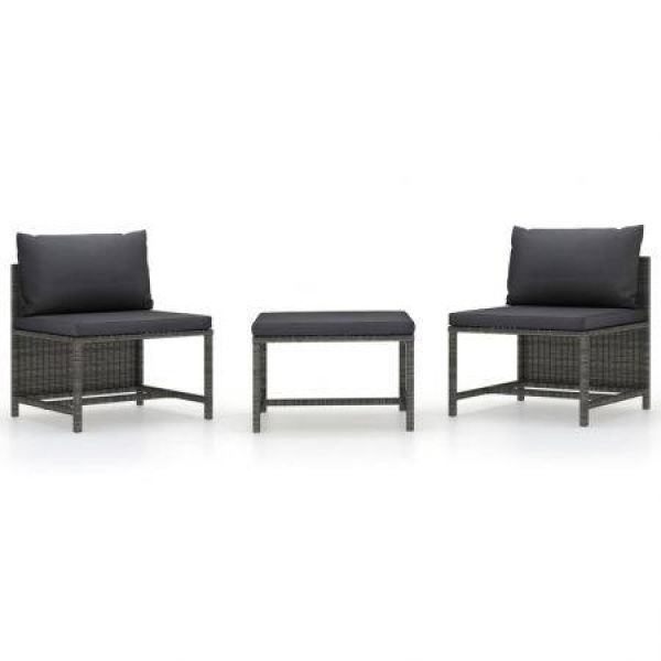 3 Piece Garden Sofa Set With Cushions Grey Poly Rattan