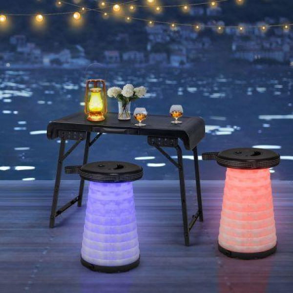 3-Piece LED Folding Table Stool Set With Retractable Design For Picnic/Camping.