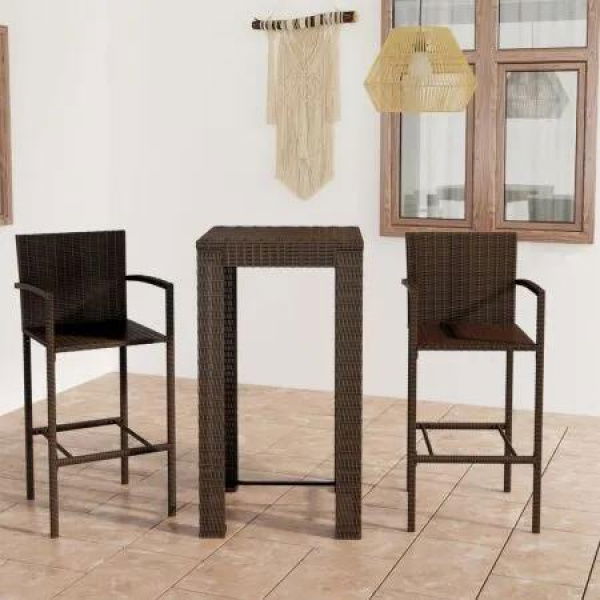 3 Piece Outdoor Bar Set with Armrest Poly Rattan Brown