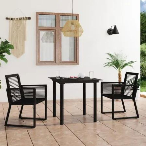 3 Piece Outdoor Dining Set PVC Rattan Black