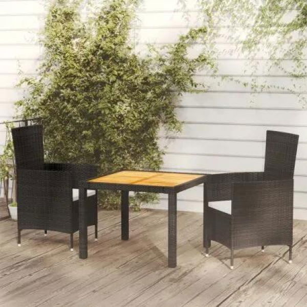 3 Piece Outdoor Dining Set with Cushions Poly Rattan Black