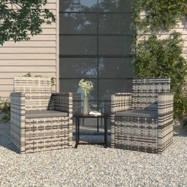 3 Piece Outdoor Lounge Set With Cushions Poly Rattan Grey