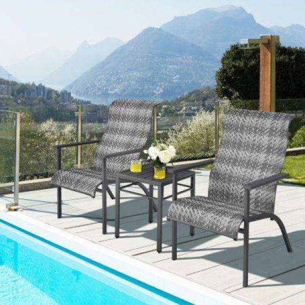 3-Piece PE Rattan Bistro Chairs With Coffee Table For Garden