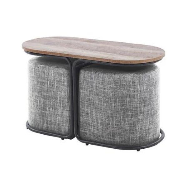 3 Piece Set Coffee Table & Ottoman Wood Side End Table Industrial - DARK GREY