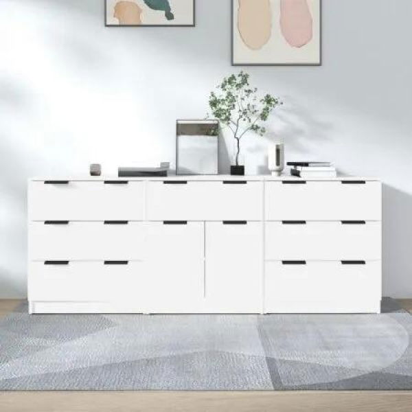 3 Piece Sideboards White Engineered Wood