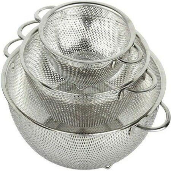 3-Piece Stainless Steel Mesh Micro-Perforated Strainer Colander Set (1-Quart 2.5-Quart And 4.5-Quart)