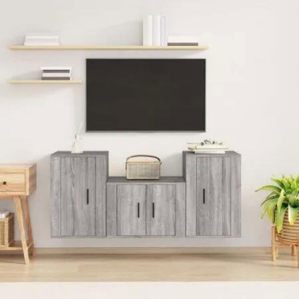 3 Piece TV Cabinet Set Grey Sonoma Engineered Wood