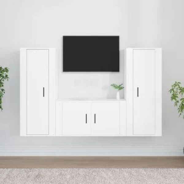 3 Piece TV Cabinet Set White Engineered Wood