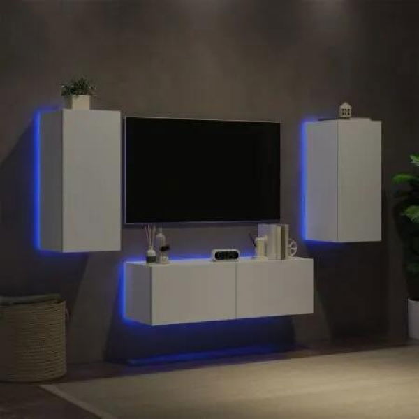 3 Piece TV Wall Cabinets with LED Lights White