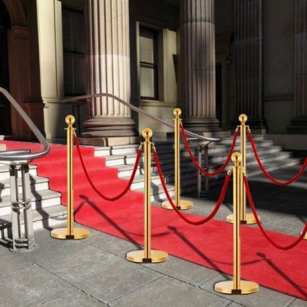 3 Piece VIP Queue Barrier Set Stainless Steel Gold