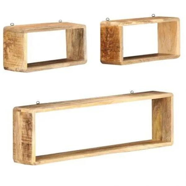 3 Piece Wall Cube Shelf Set Soild Mango Wood