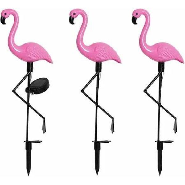 3 Pieces Flamingo Solar Flamingo Lights Outdoor Yard Waterproof Flamingo Stake Decorations Lawn Garden Christmas Patio Pond Ground Backyard Decor