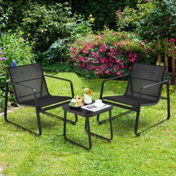 3 Pieces Patio Bistro Furniture Set Glass Top Table For Garden
