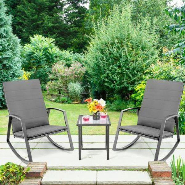 3-Piece Wicker Furniture Set With Cushions For Patio Garden And Poolside.