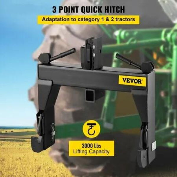 3-Point Quick Hitch, 1360 kg Lifting Capacity Tractor Quick Hitch, 70 cm Between Lower Arms Attachments Quick Hitch, No Welding & 5 Level Adjustable Bolt, Adaptation to Category 1 & 2 Tractors