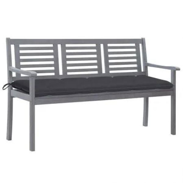 3-Seater Garden Bench with Cushion 150 cm Grey Eucalyptus Wood